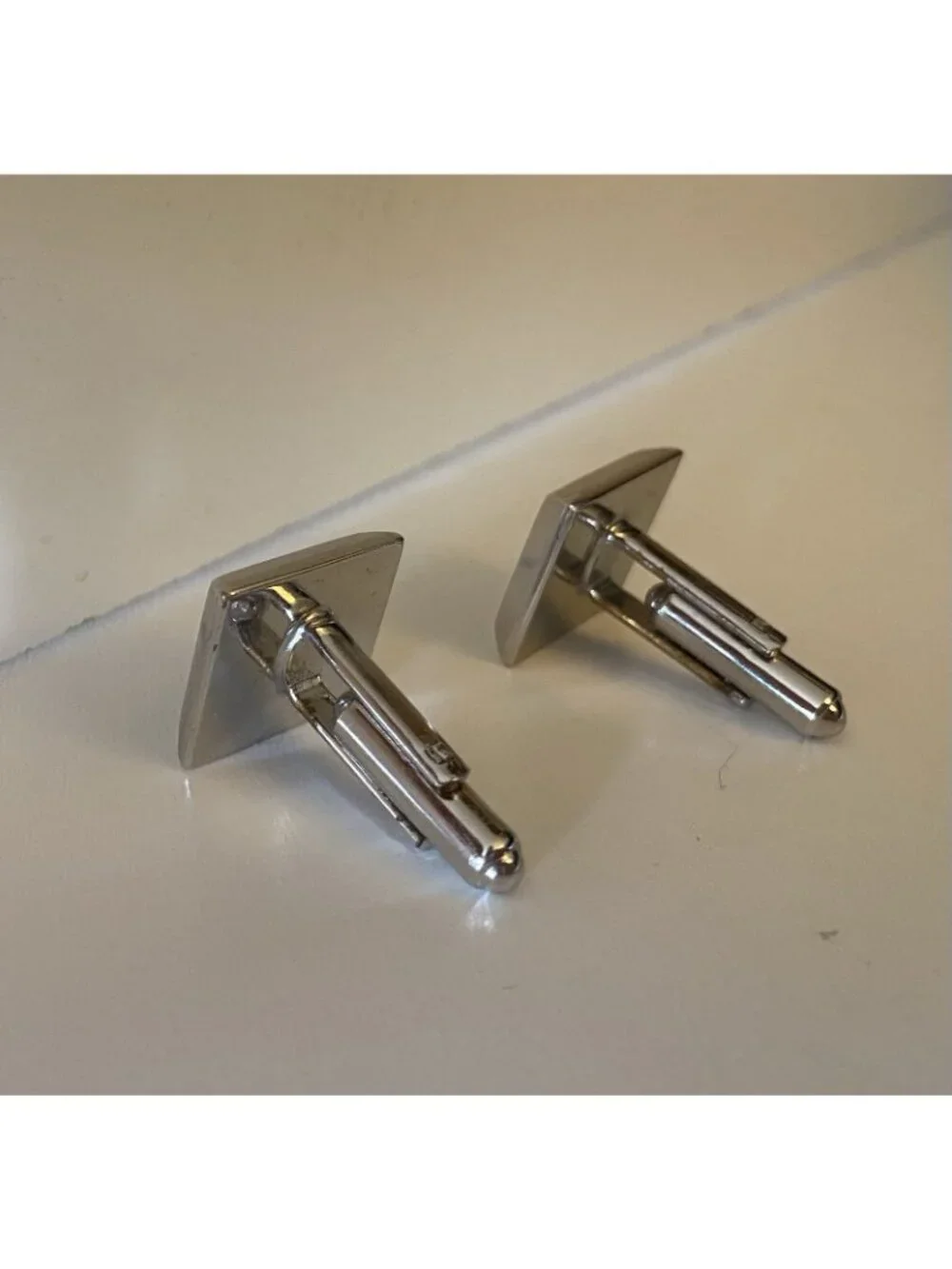 Hickok Square MCM Cuff Links Brushed Silver Tone Vtg  Plain Simple Minimalist